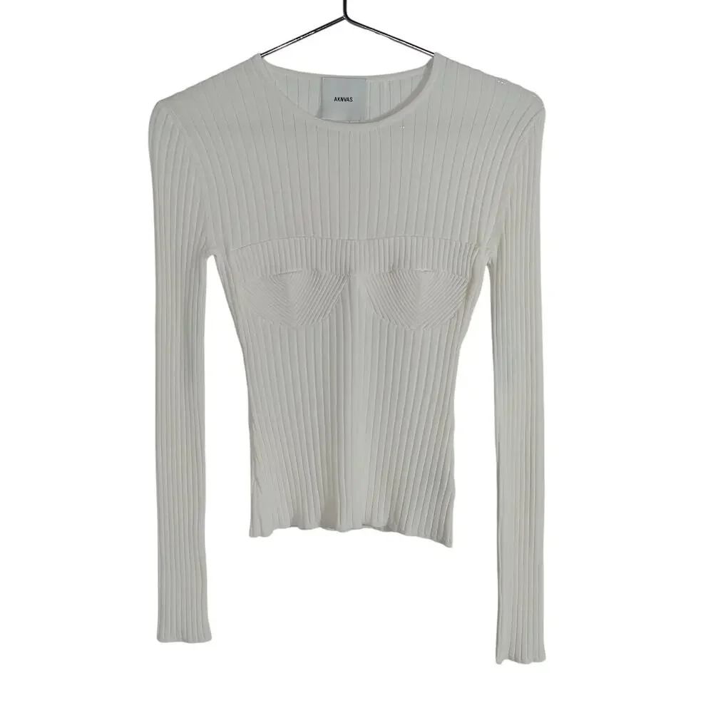Aknvas Ribbed White Faye Top Size XS - Picture 2 of 5